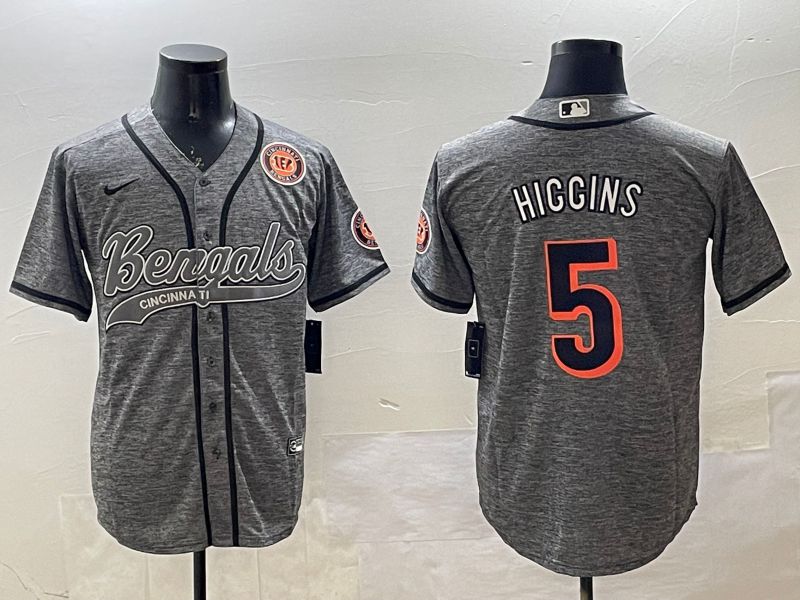 Men Cincinnati Bengals #5 Hiccins Grey Joint Name 2025 Nike Limited NFL Jersey style 4